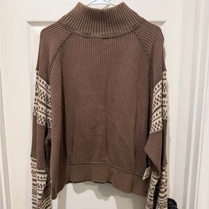 Free People Brown and Cream Cowl Neck Sweater